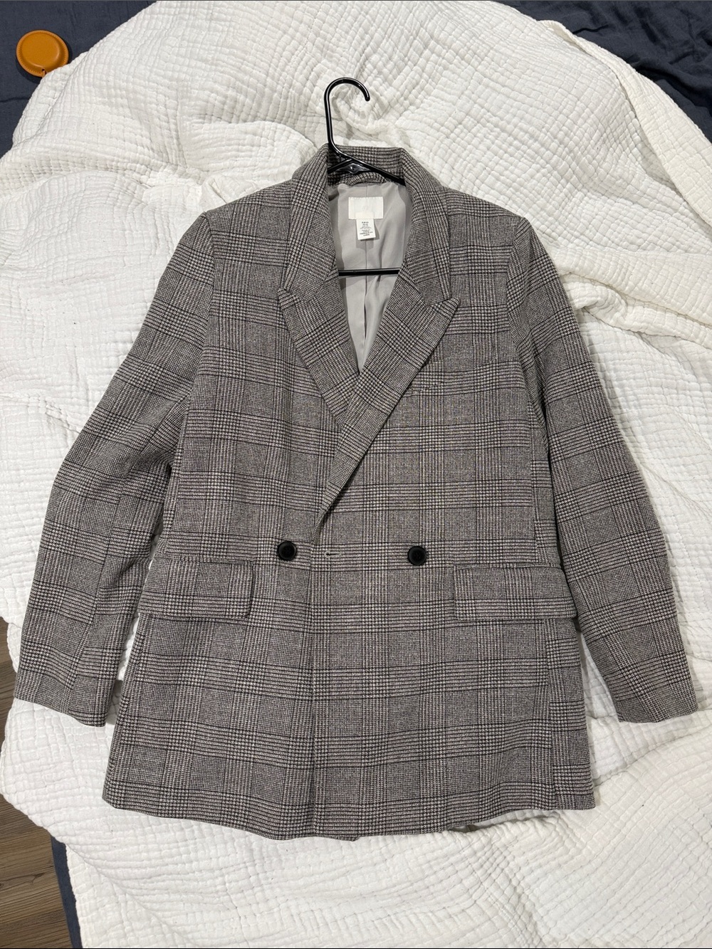 H&M Checked Double-Breasted Blazer in Gray and Black